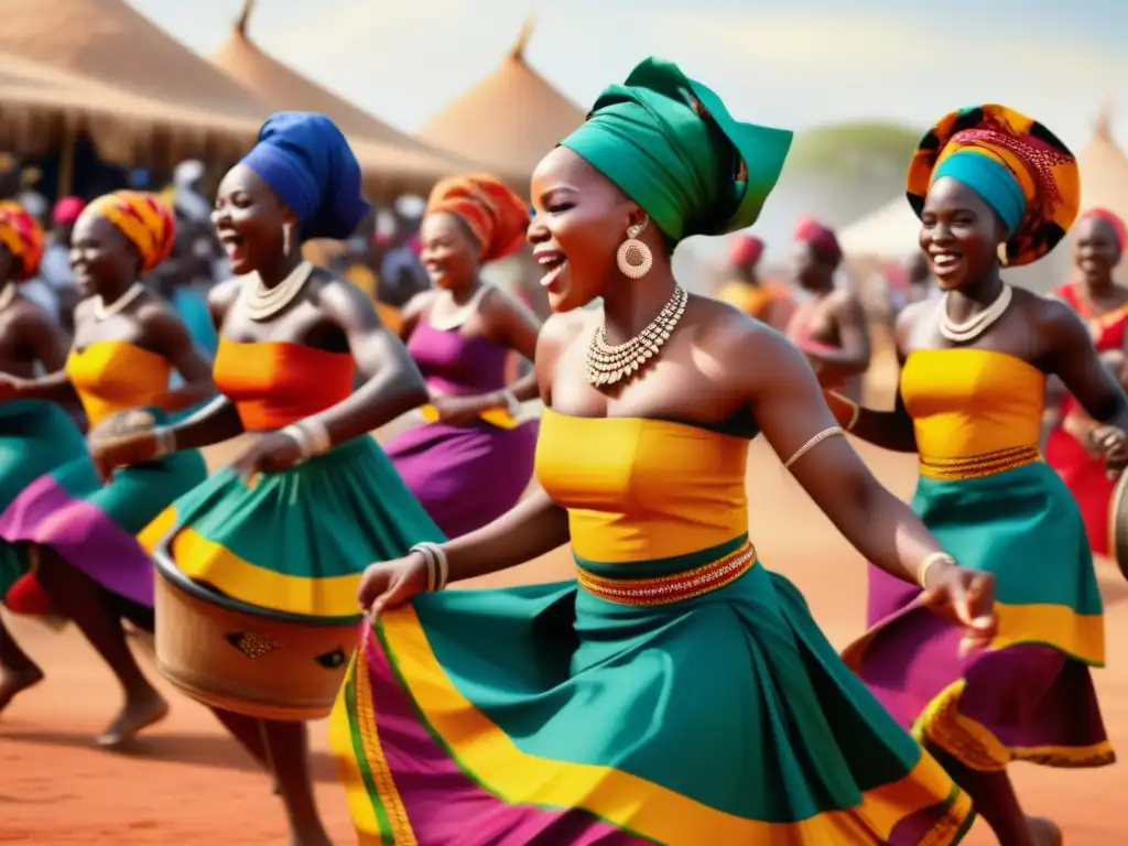 Festivales tradicionales en África: Celebración vibrante con danzas, colores y detalles étnicos