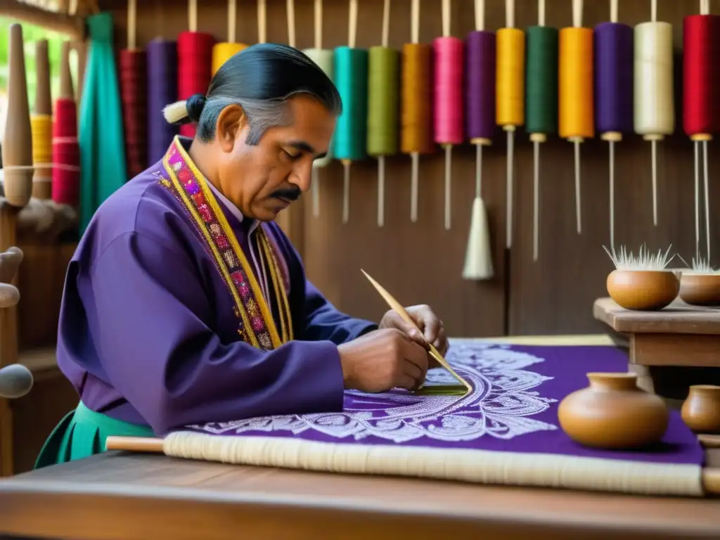 Artesano cosiendo trajes típicos para festivales tradicionales de Semana Santa