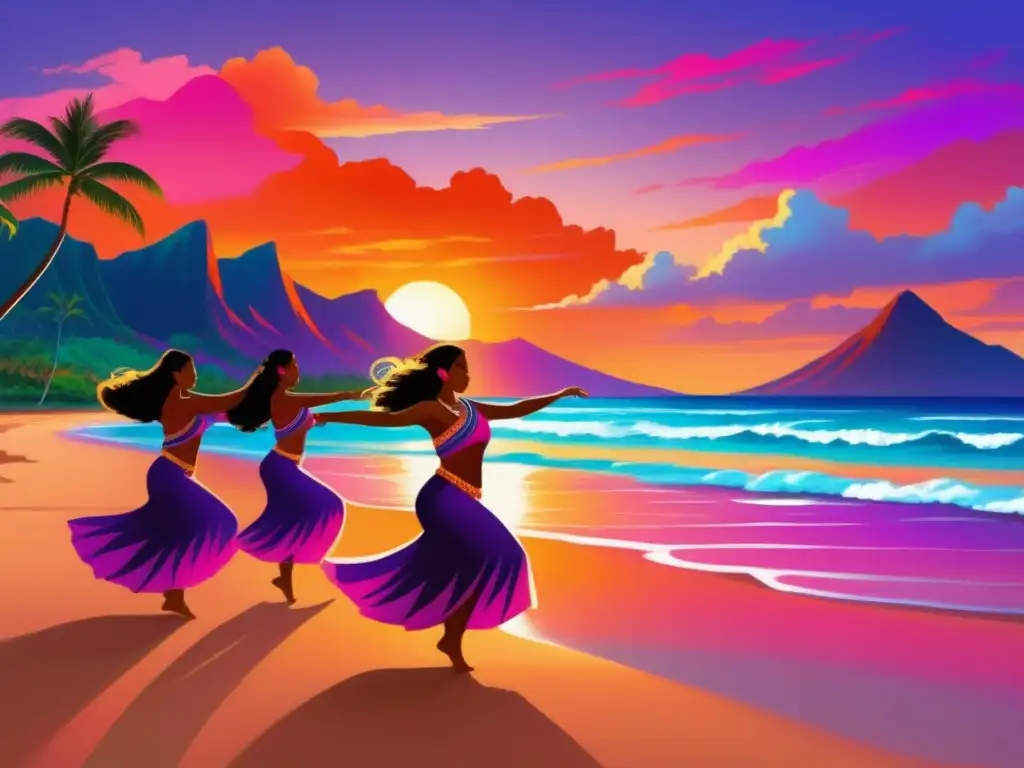 Festival de la Polinesia en Hawái: Danza tradicional en un impresionante atardecer