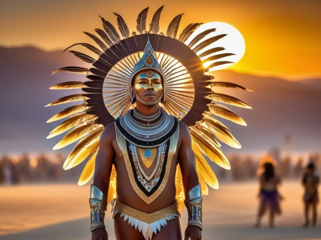 Vestuario festival Burning Man en la mágica puesta de sol del desierto