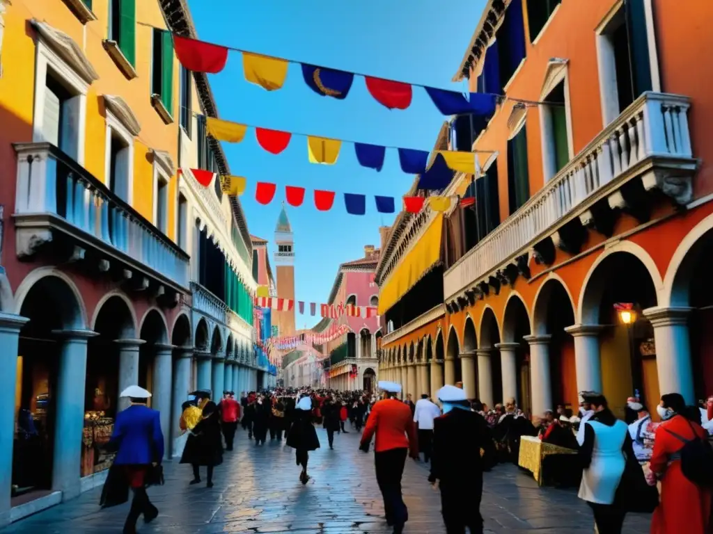 Callejón bullicioso en Venecia durante el Carnaval