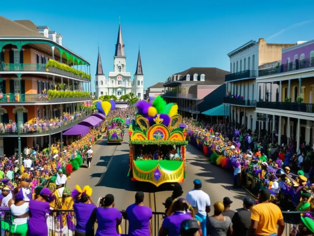 Escena vibrante de Mardi Gras en Nueva Orleans: fusión de cultura religiosa y popular