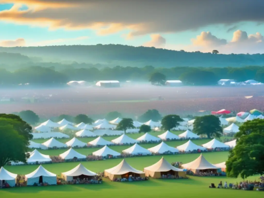 Festivales de protesta música lucha en Woodstock, campo verde, tiendas de colores, gente unida en amor y paz