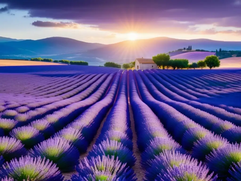 Festival Lavanda en Provenza: tradición y belleza, expanse morada, aroma dulce, camino sereno