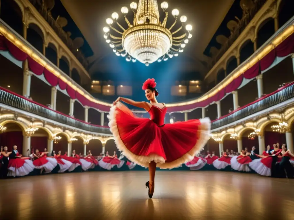 Festival de CanCan Francés: Movimientos vibrantes y pasos característicos en un elegante salón parisino