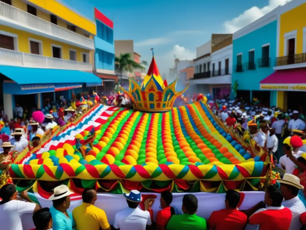 Importancia histórica Carnaval Barranquilla: Desfile vibrante y colorido con trajes tradicionales, música y confetti