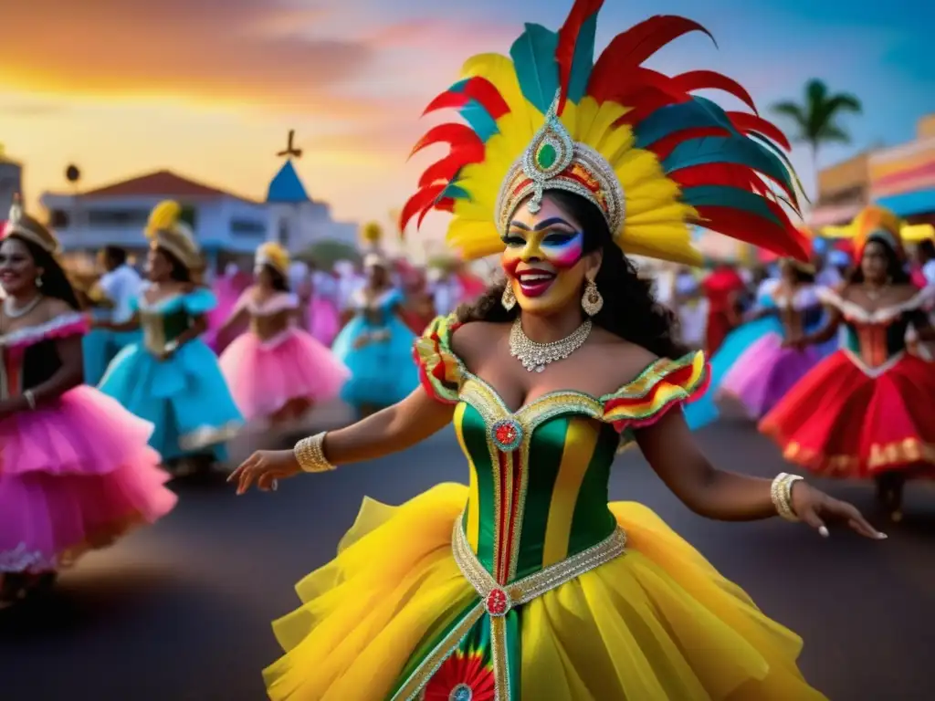 Imagen impactante del Carnaval de Barranquilla, con vibrantes colores y energía, reflejando su importancia histórica