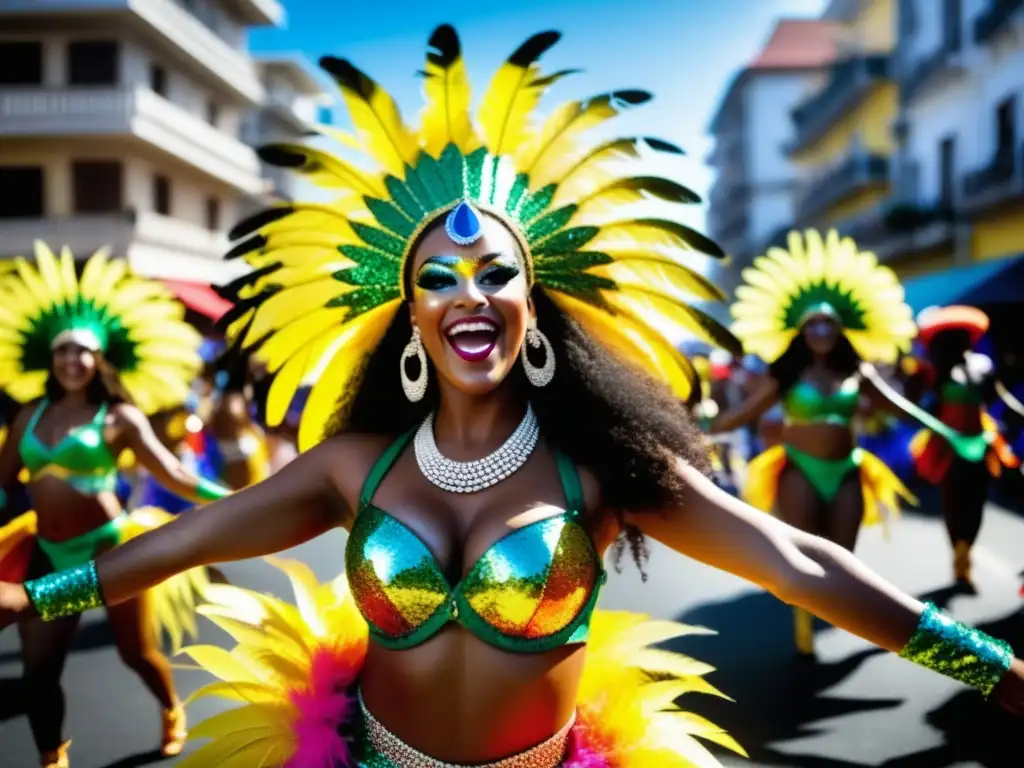 Desfile callejero vibrante de Carnaval en Río de Janeiro, Brasil