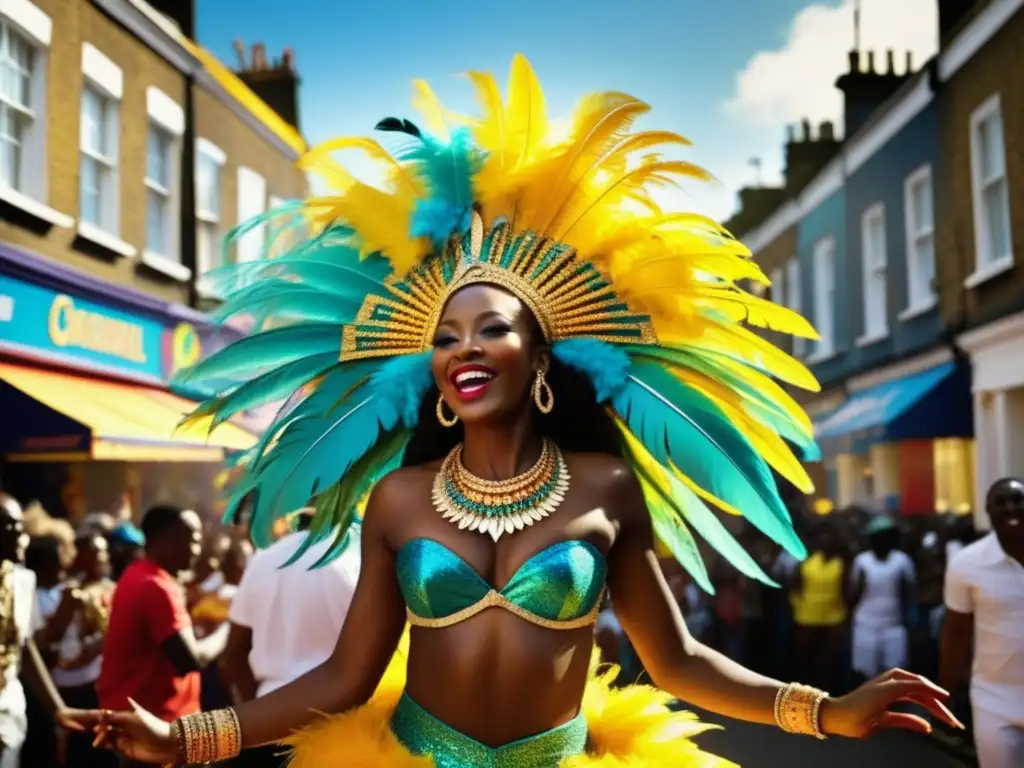 Festivales tradicionales en Londres: Notting Hill Carnival, una imagen vibrante y etérea que captura la esencia de la celebración