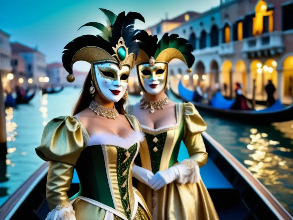 Huella ecológica del Carnaval de Venecia: Mágica celebración con elegantes máscaras, trajes tradicionales y góndolas en el icónico Gran Canal