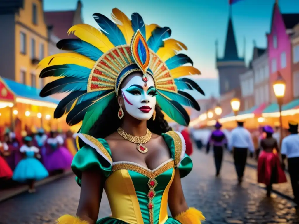 Historia y evolución de los trajes de carnaval en una impresionante imagen de desfile vibrante y etéreo