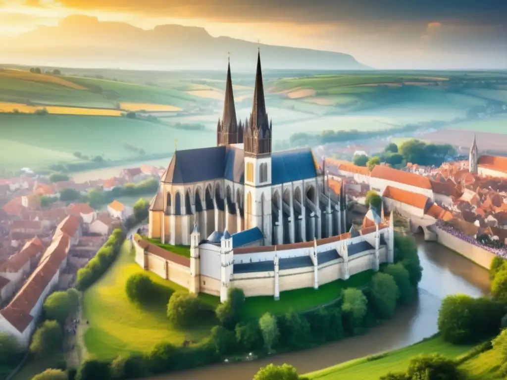 Majestuosa catedral medieval en un idílico pueblo europeo, escenario de festivales religiosos