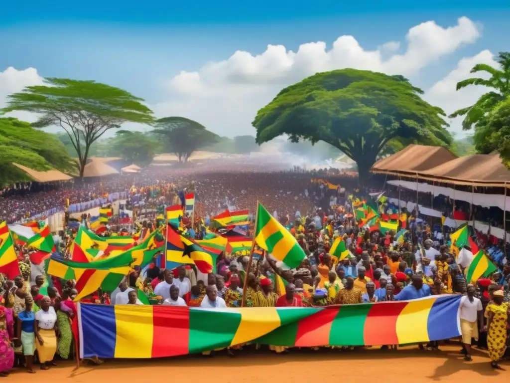 Celebración de la Independencia de Ghana: Fiesta vibrante con multitud, colores y tradiciones