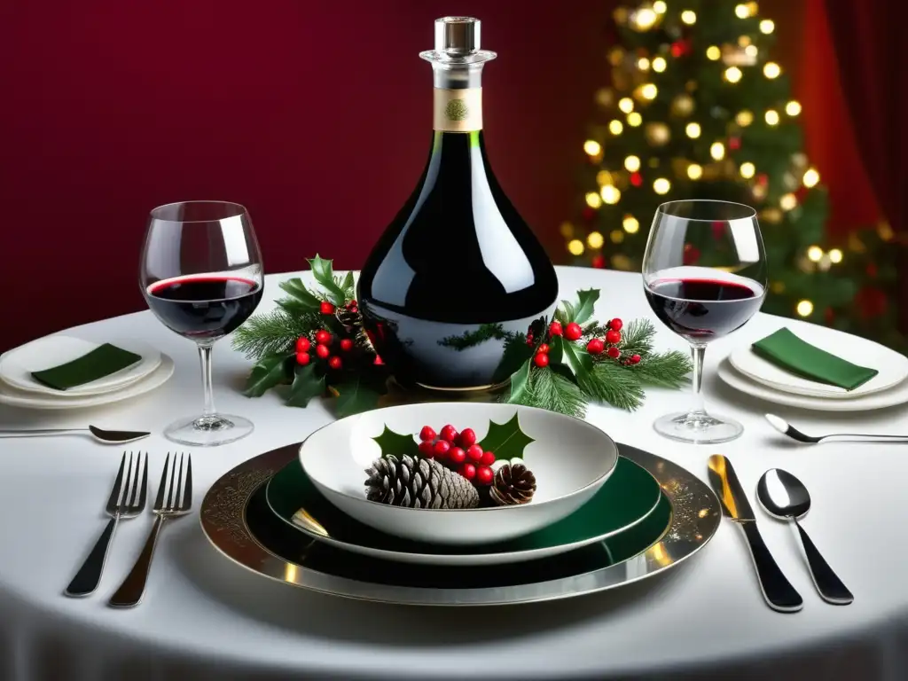 Tradiciones navideñas: Cena elegante con vino y decoración festiva