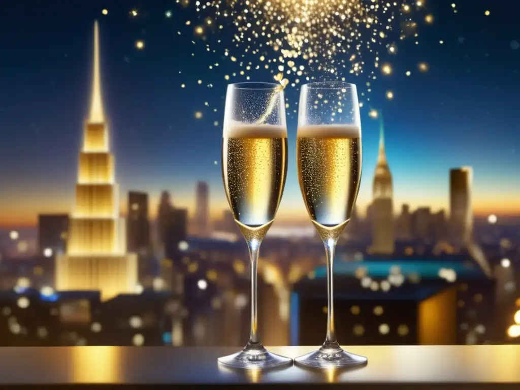 Celebraciones de Año Nuevo con champagne en una ciudad mágica y vibrante