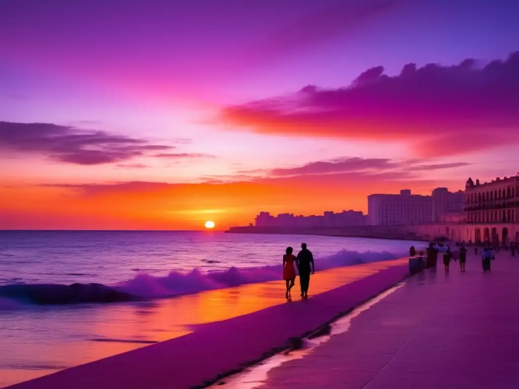 Sunset vibrante sobre el Malecón en La Habana, Cuba