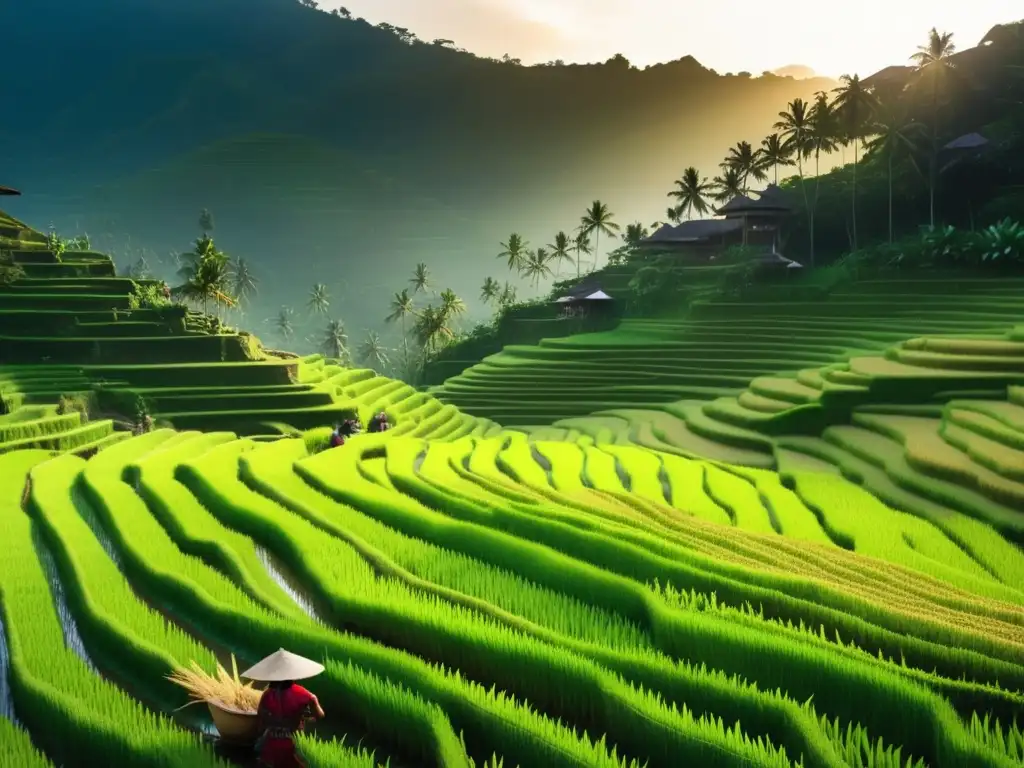 Festival Arroz Bali: Escena cautivadora cosecha tradicional, campos dorados y agricultores agradecidos