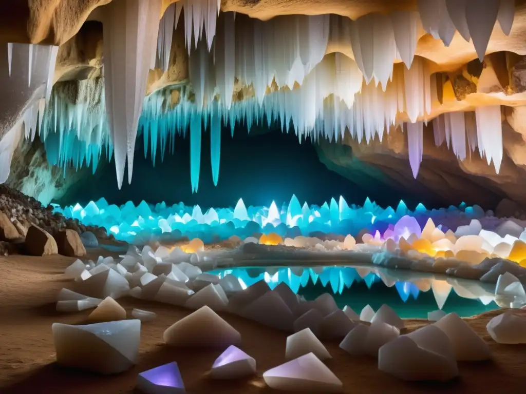 Festivales de cristales sanadores en cautivante cueva de cristal lleno de luz y energía curativa