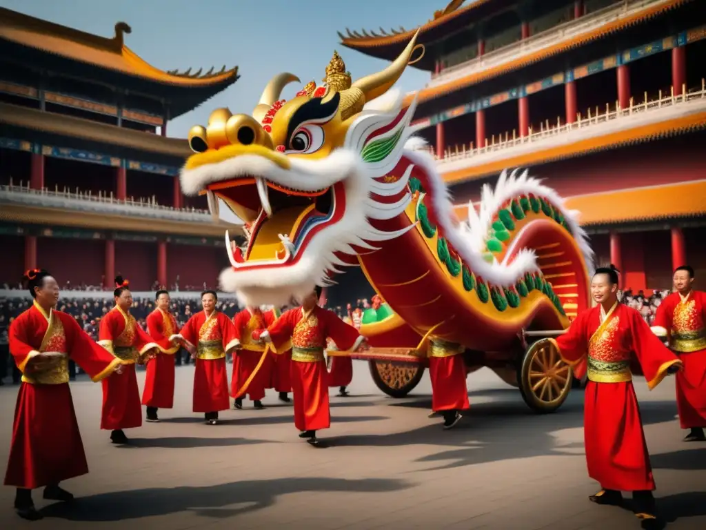 Celebración tradicional Danza del Dragón China: Esencia, color y energía capturados en una imagen hipnotizante