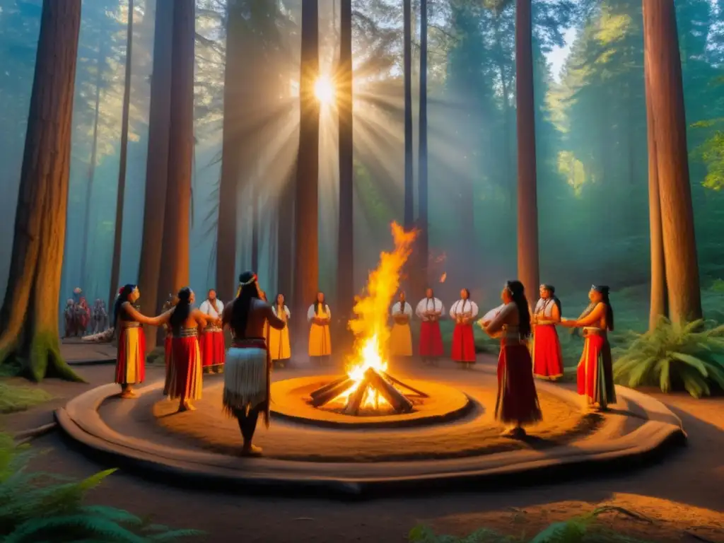 Festivales tradicionales danza sol nativos en bosque místico