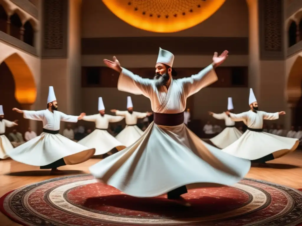 Festival danza sufí: Dervish gira con devoción, luz etérea y colores vibrantes crean atmósfera mágica