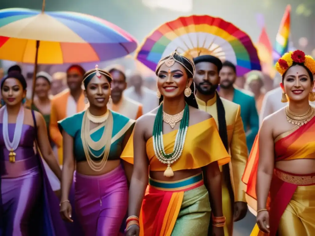 Desfile vibrante y diverso en festival LGBT+: indumentaria tradicional que celebra la cultura y la inclusión