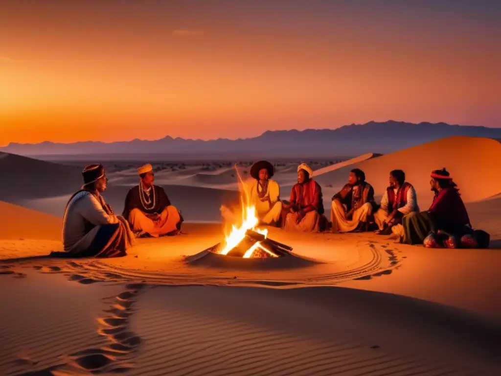 Paisaje desértico al atardecer: Tradiciones festivas de culturas nómadas