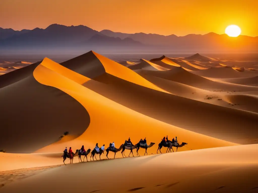 Tradiciones festivas de culturas nómadas en un impresionante paisaje desierto dorado, lleno de misterio y significado