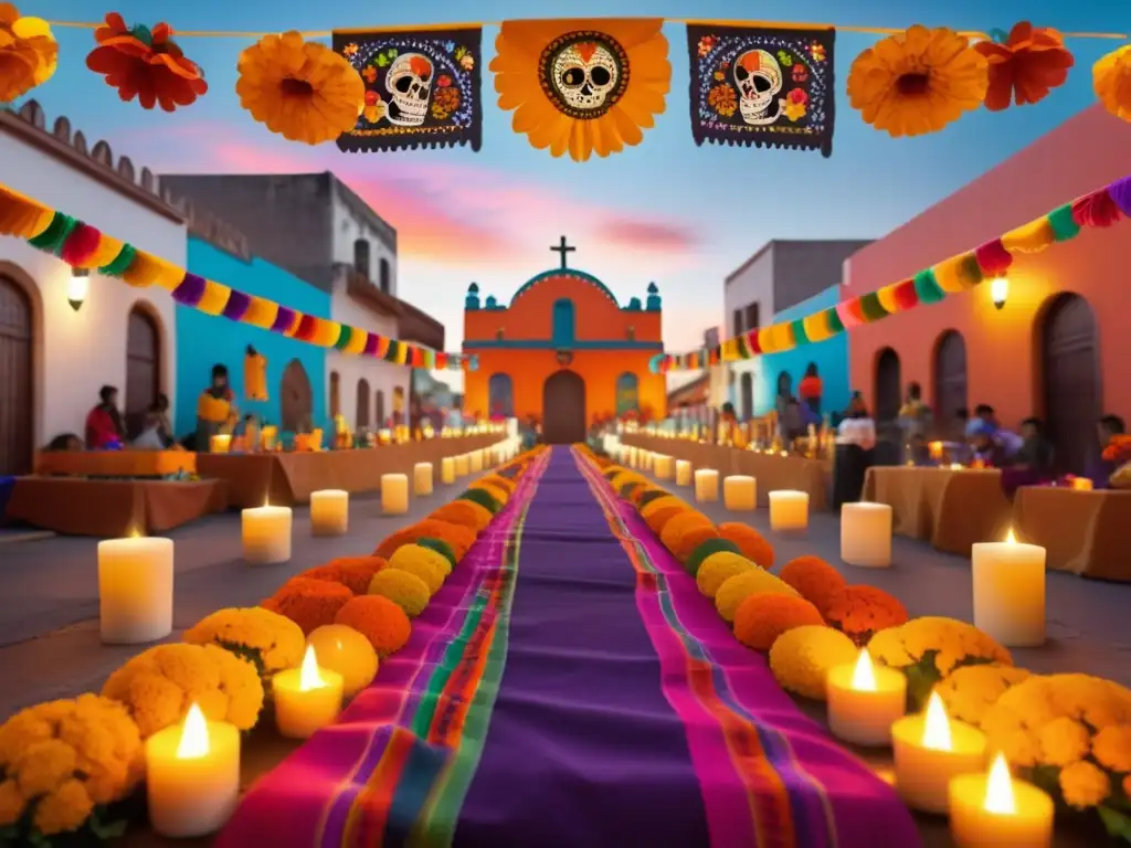 Escena mágica del festival Día de los Muertos: Altar, Catrinas, papel picado y festivales de magia tradicionales