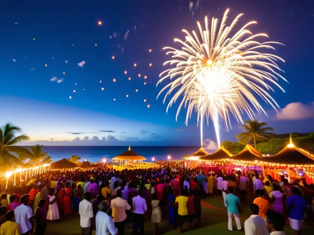 Celebración de Diwali en Mauricio: Escena mágica y vibrante con luces, rituales y colores