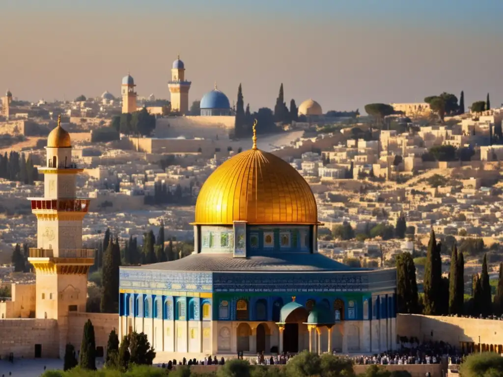 Tradiciones festivas religiosas en Oriente Medio: Dome of the Rock al atardecer, destaca su esplendor y significado