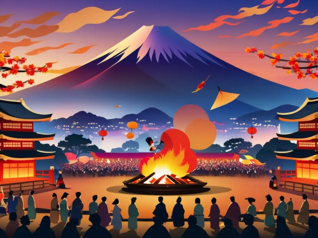 Paisaje Japonés al atardecer: Festival Dondo Yaki, tradiciones y celebraciones