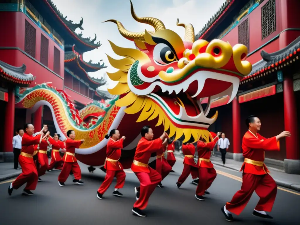 Celebración Danza del Dragón China: energía vibrante y cultural en una imagen impresionante