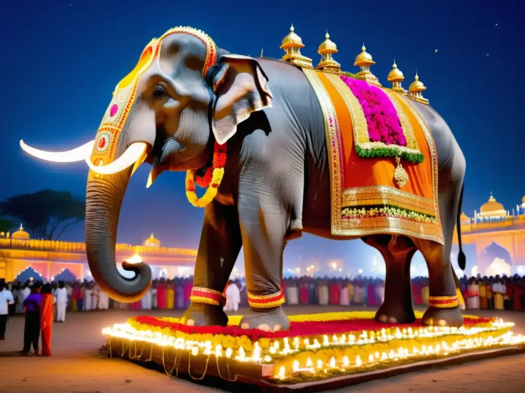 Deslumbrante Festival de Luces en India - Elefante majestuoso y colorido desfile de la procesión festiva