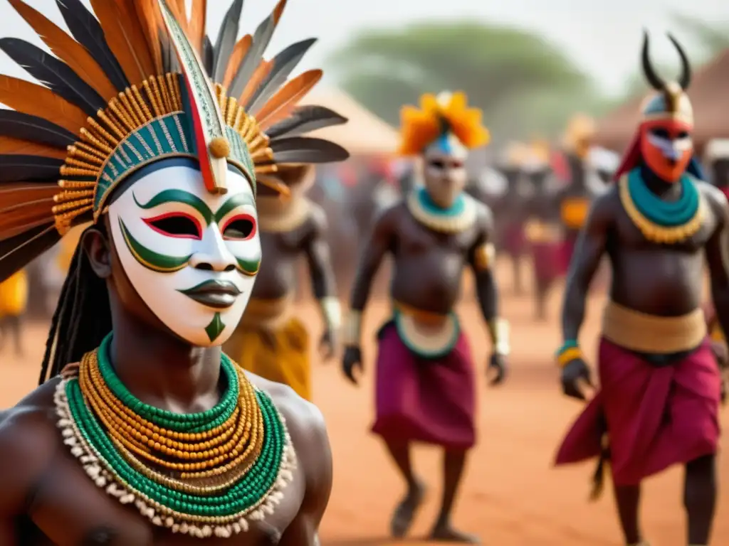 Tradiciones y rituales del Festival de las Máscaras de Burkina Faso en una imagen etérea y realista