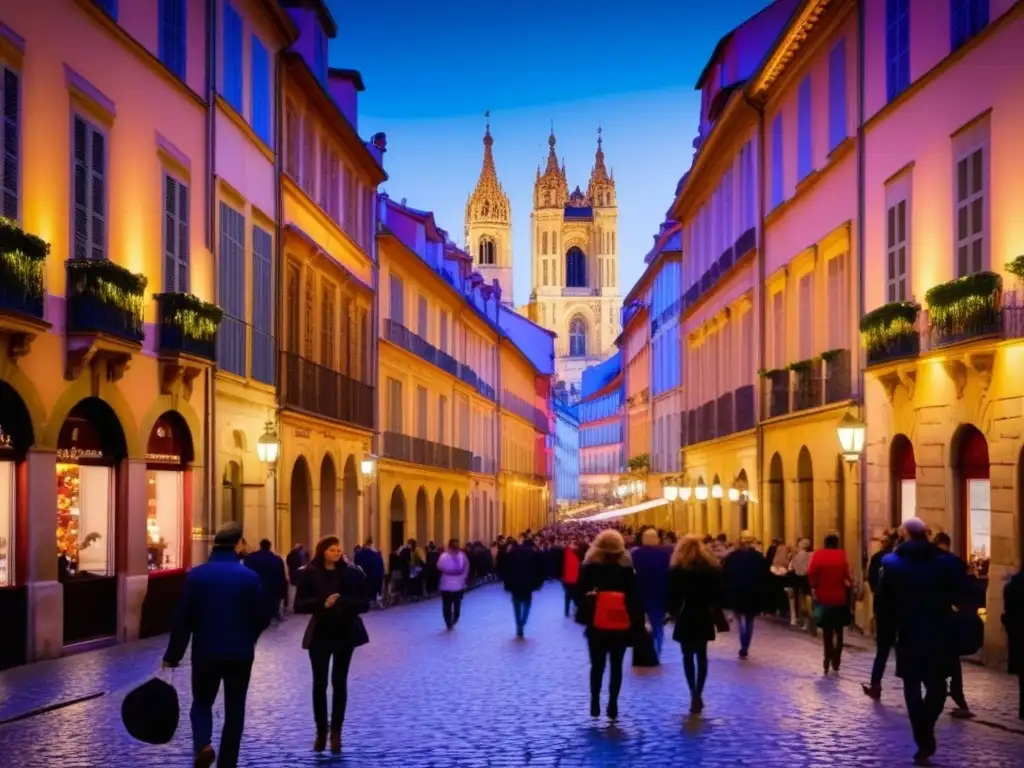 Festival de la Luz de Lyon: Calles iluminadas, edificios históricos, luces y colores vibrantes, ambiente mágico