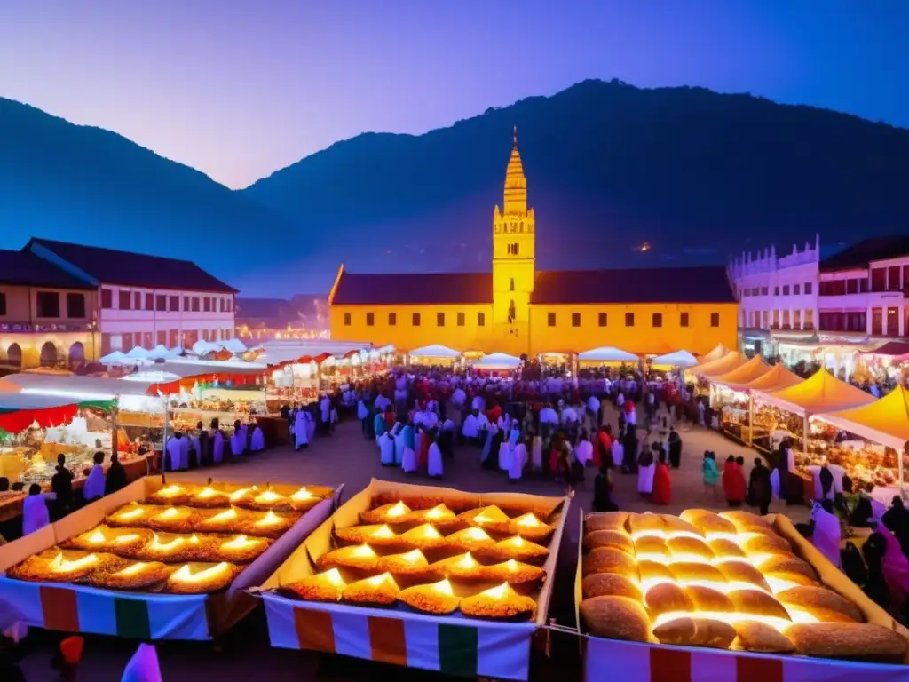 Impacto gastronomía en festivales tradicionales: escena vibrante, deliciosa comida, diversidad cultural, ambiente mágico, comunidad y tradición