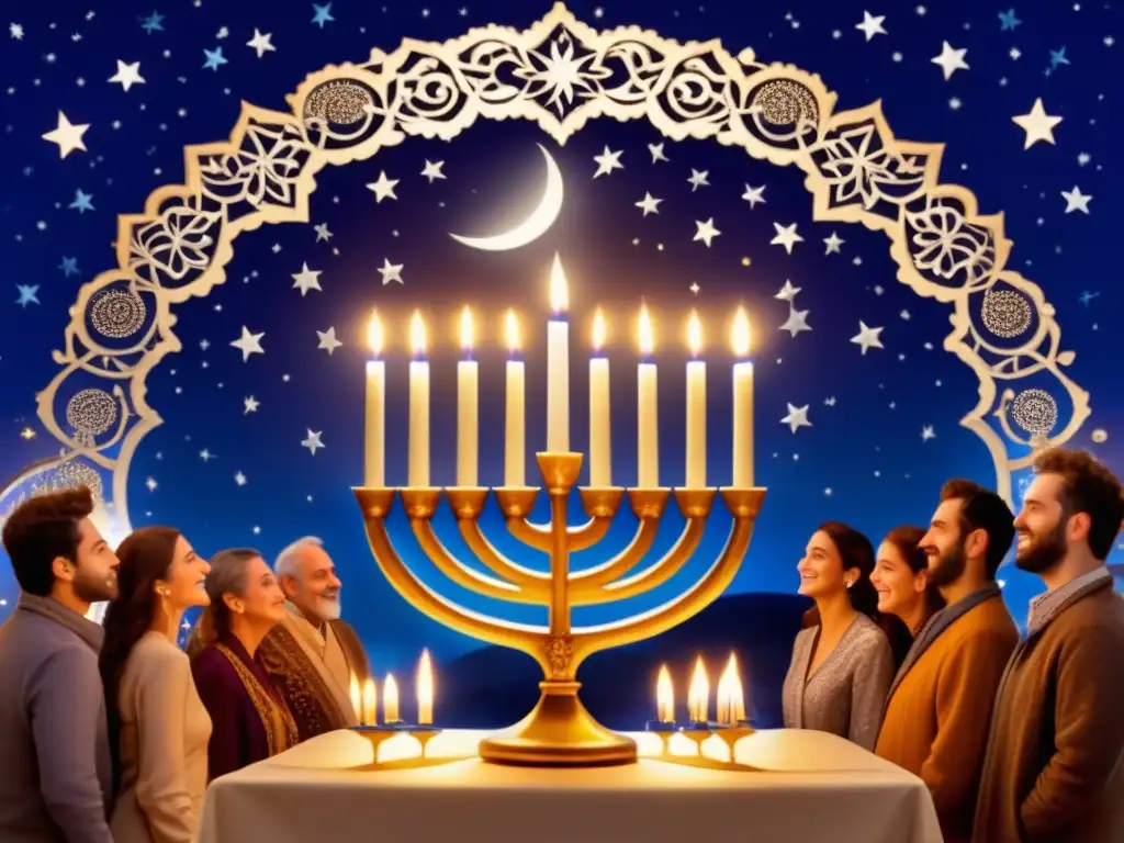 Escena cautivadora de Hanukkah con tradiciones musicales contemporáneas