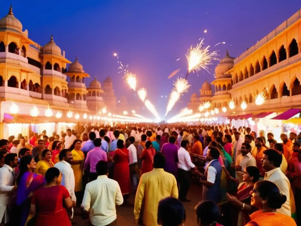 Festival de Diwali en India: Escena vibrante con luces y celebraciones tradicionales