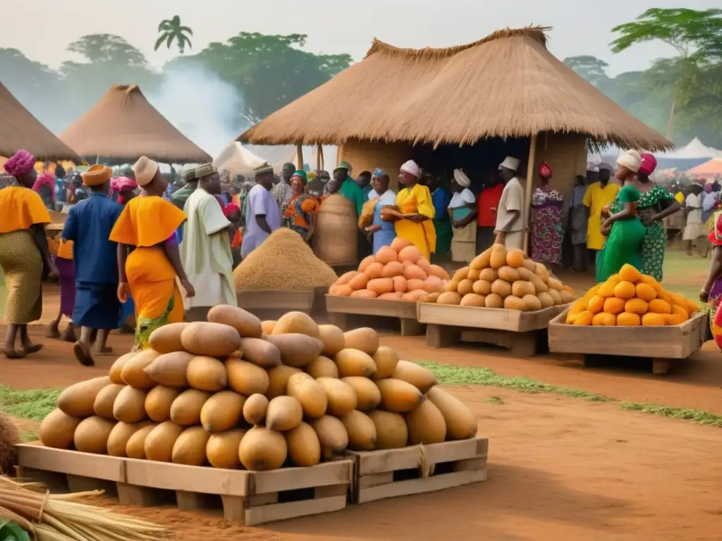 Celebración de cosecha de Yam en Nigeria con detalles vibrantes