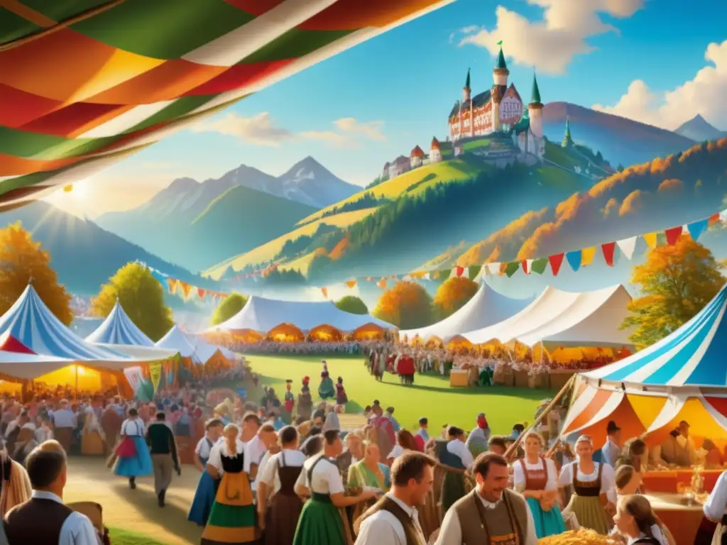 Escena vibrante de la Oktoberfest: historia y significado de los trajes típicos en una imagen etérea y realista