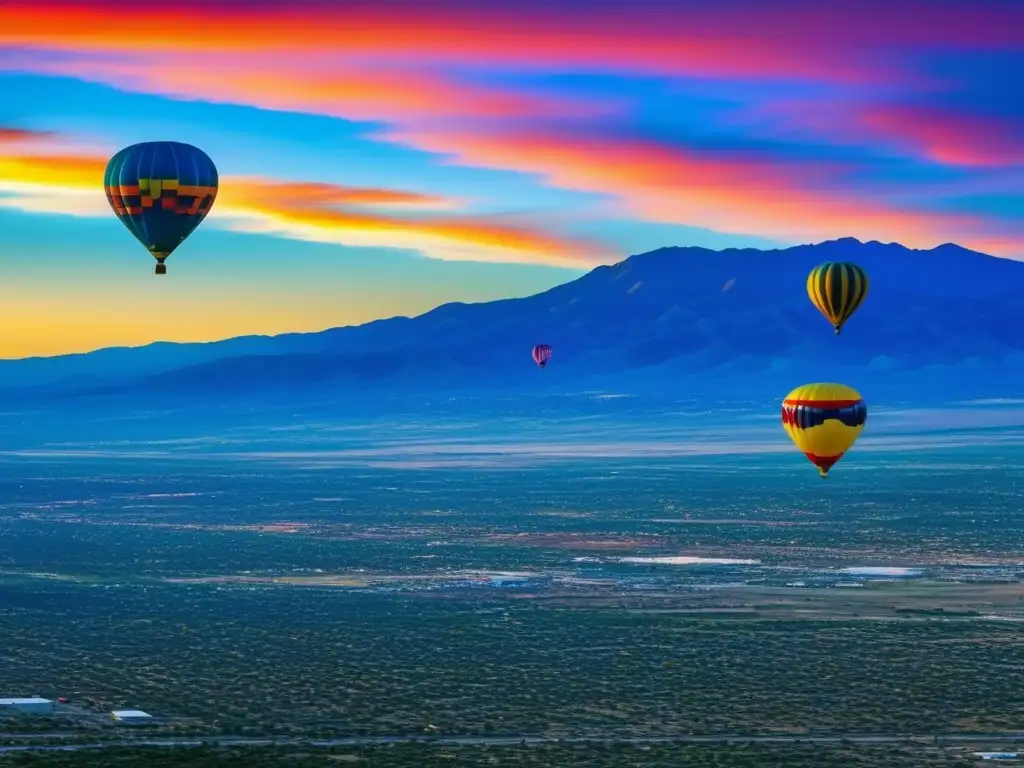 Festival globos Albuquerque Nuevo México: Imagen impresionante de la Fiesta Internacional de Globos de Albuquerque, capturando la esencia del festival y el paisaje impresionante de Nuevo México