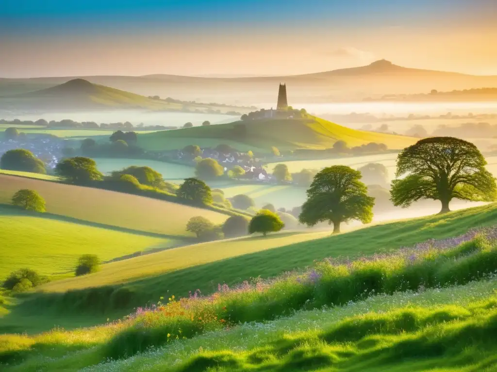 Impacto medioambiental en el Festival Glastonbury con paisaje etéreo