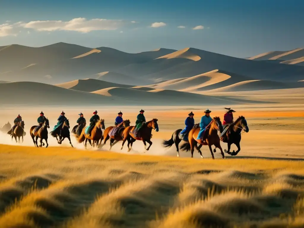 Festival Carreras Caballos Mongolia: Deslumbrante imagen de la extensa estepa mongola, con caballos magníficos galopando con energía y tradición