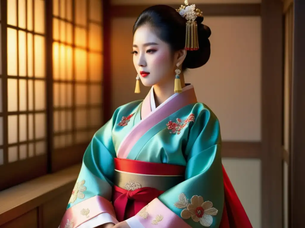 Hanbok tradicional coreano con simbolismo y significado en su delicada decoración -