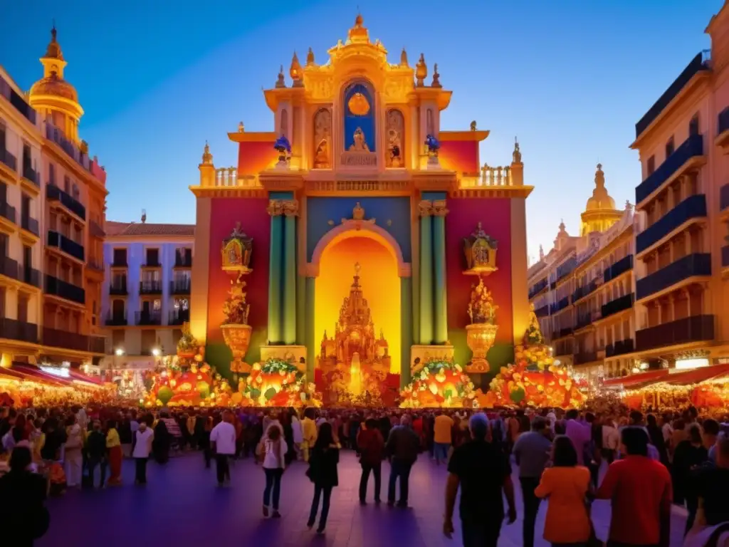 Fallas en Valencia: Escena mágica de festivales tradicionales en una calle bulliciosa