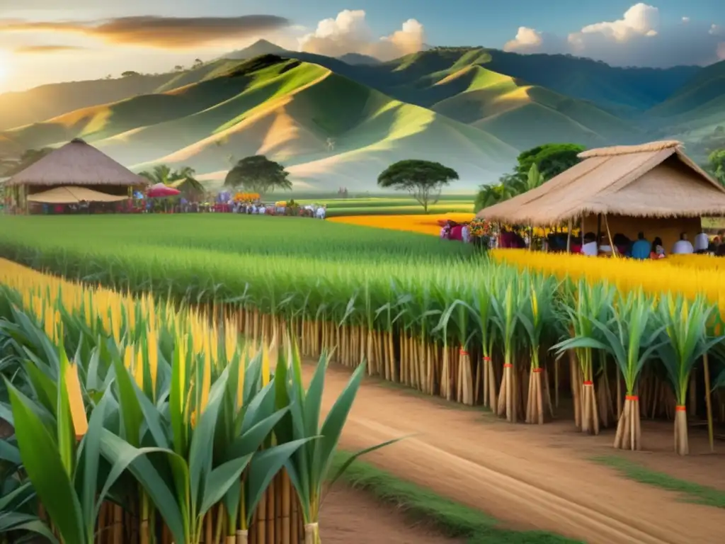 Paisaje vibrante de la Feria de la Caña en Colombia - Tradición, montañas y colores pastel