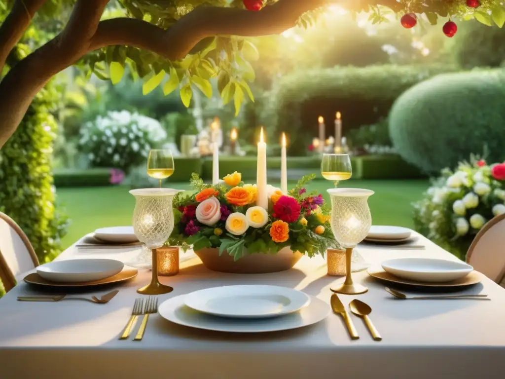 Tradiciones culinarias festivas en el mundo: Mesa festiva al aire libre con comida, decoración y personas de diferentes culturas disfrutando