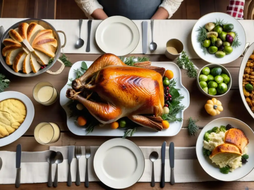 Mesa de Acción de Gracias con deliciosa comida, destacando la evolución de recetas festivas - Evolución recetas festividades culturas