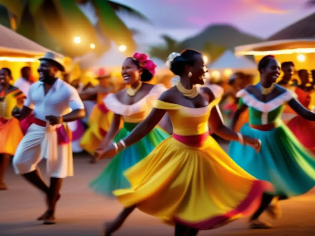 Evolución festivales Caribe: danza, música, tradiciones y magia en vibrante escena caribeña al atardecer